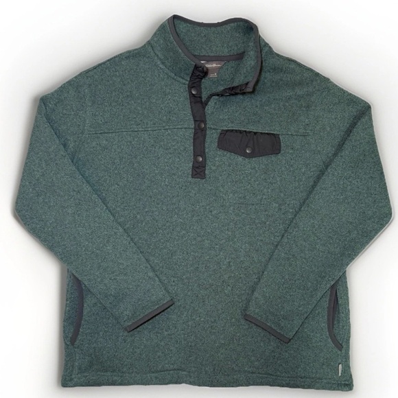 Eddie Bauer Women Fleece Pullover Sweatshirt Sz M Green 1/4 Snap Close 3 Pocket - Picture 1 of 7